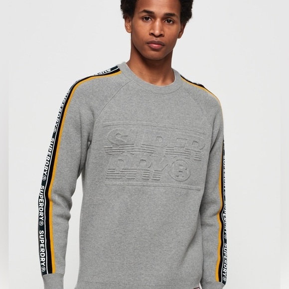 Superdry Grade Embossed Logo Tape Gray Crewneck Jumper Sweater Size XLarge - Picture 1 of 16
